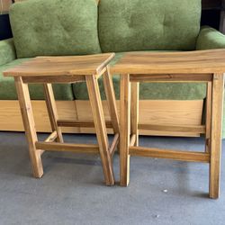 24”H, Solid Wood & Farmhouse Rustic Bar Stools,Counter Height Bar Stools Set of 2,Wood Kitchen Dining Chairs for Small Places,Walnut