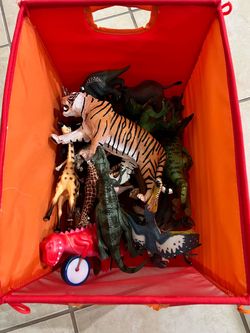 Lot of animals and dinosaur toys