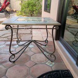 Rod Iron  Faux Stone Glass End Table 