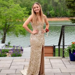 Sherri Hill Gold Prom Dress (53449)