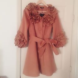 Ryu boutique! Tan, ruffle pea coat!