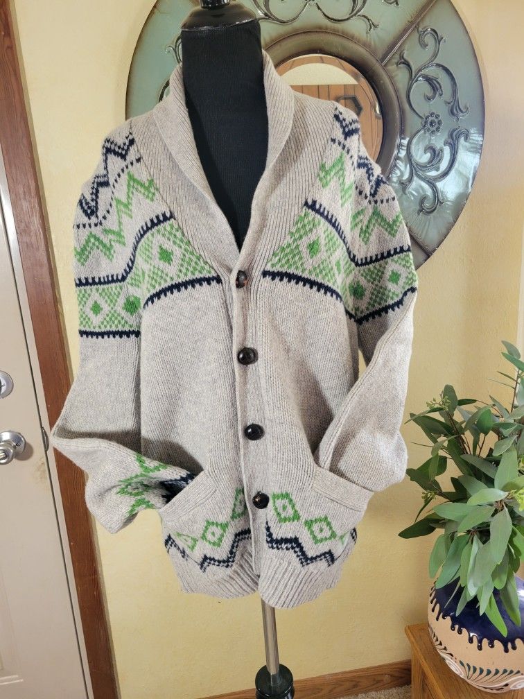 Vintage Brooks Brothers Red Fleece Sweater Mens Wool Cardigan Sz M Pockets
