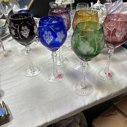 Long Stem Crystal Colored Glass Set