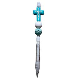 Faith Cross Beaded Mechanical Pencil Topper Blue