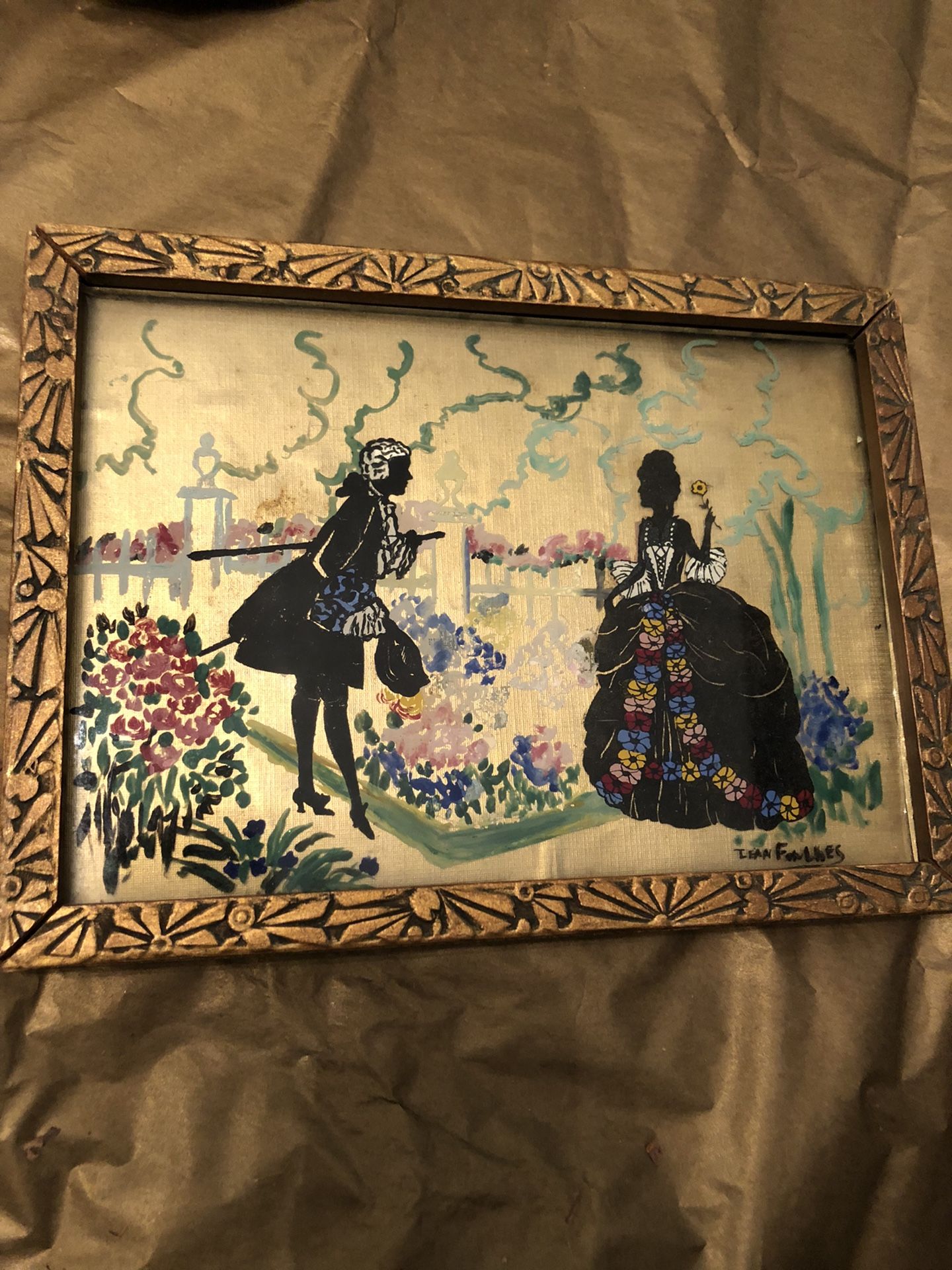 Vintage Small Silhouette Picture . Painted On The Glass
