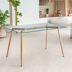 Güray Glass Top Metal Base Dining Table