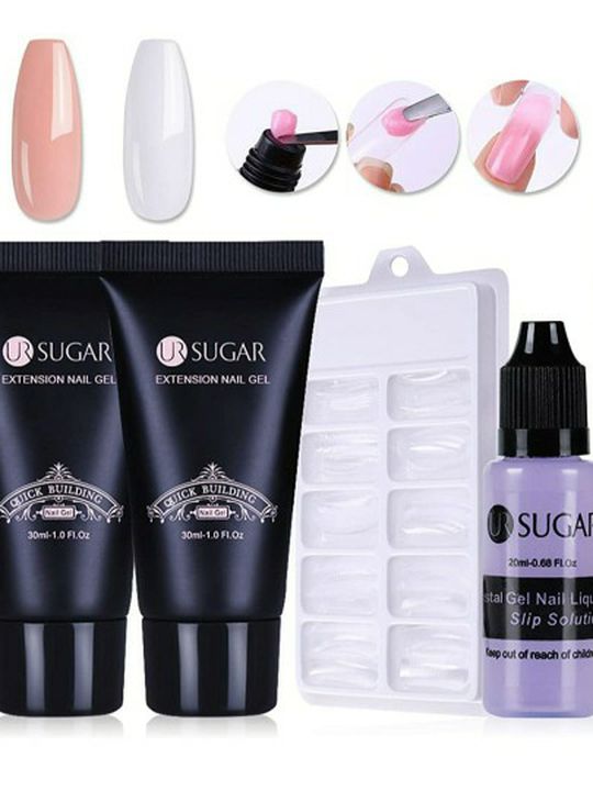 Extension Nail Gel Poly Quick Gel Nail Kit Enhancement Builder Nail Extension Trial Kit Nude Clear 2Colors French Nail Kit with Nail Brush Pen Slip So