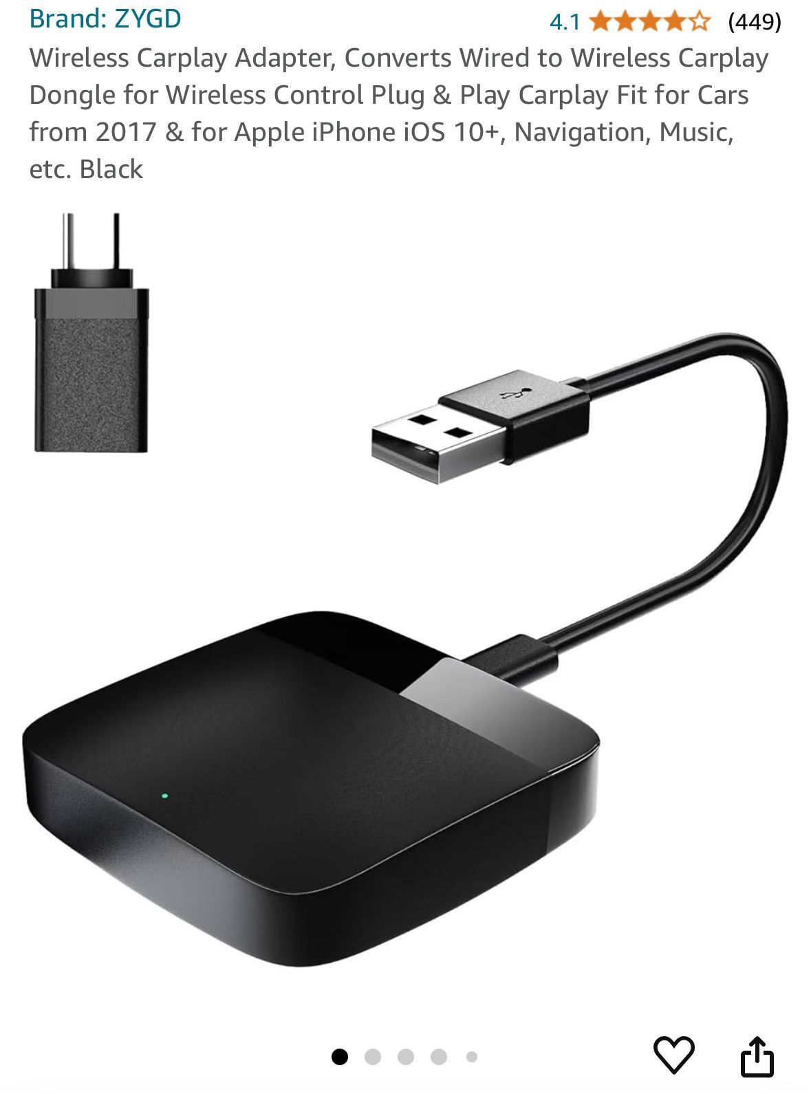 Wireless Carplay Adapter, Converts Wired to Wireless Carplay Dongle for Wireless Control Plug & Play Carplay Fit for Cars from 2017 & for Apple iPhone