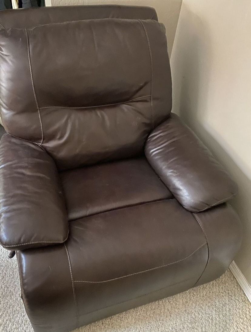 Brown/Dark Maroon Leather Chair Recliner 