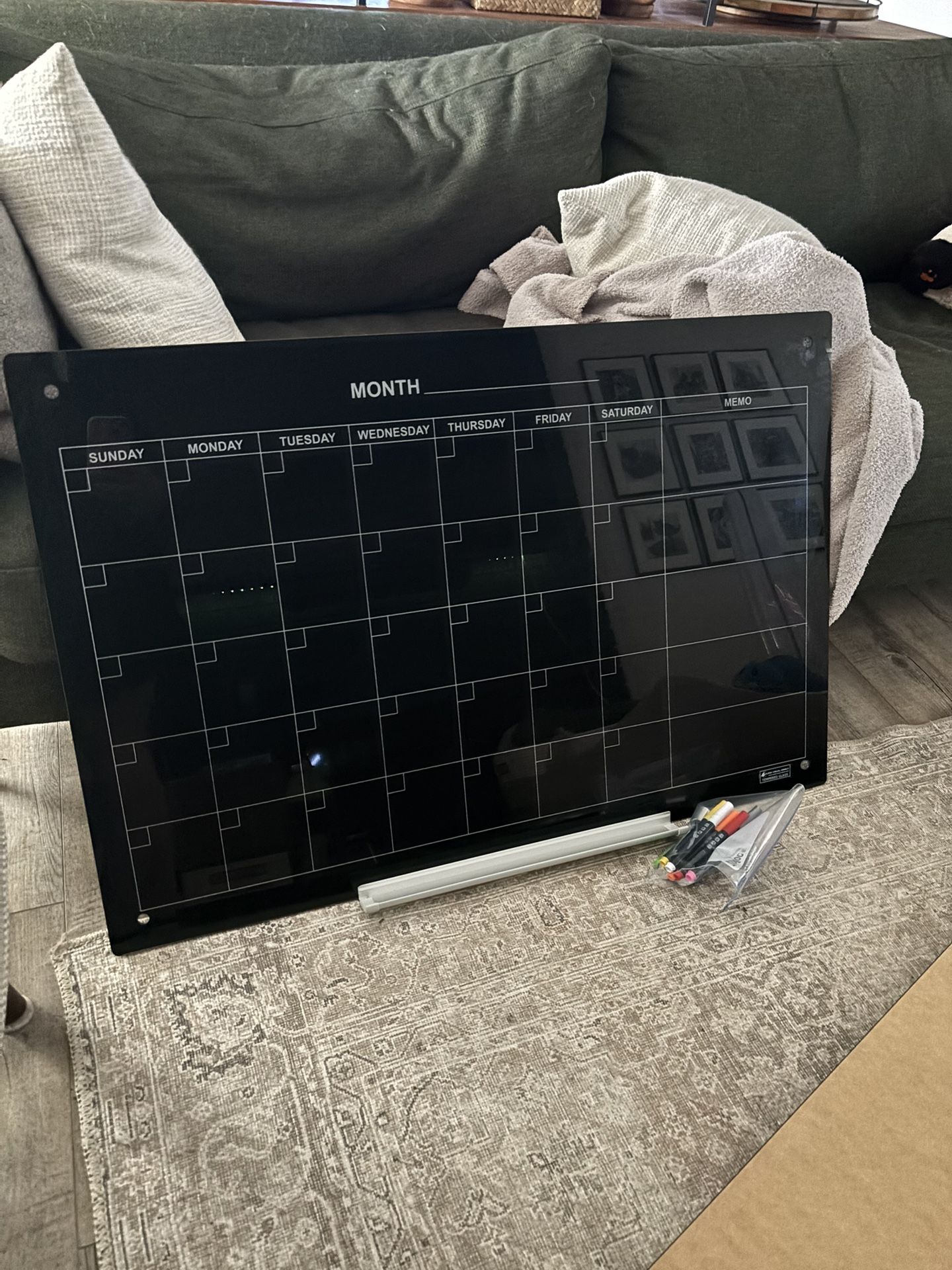 Black Glass Magnetic Dry Erase Calendar