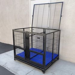 (NEW) $280 Large 49” Heavy-Duty Folding Dog Crate 49x38x43” Double-Door Cage Kennel w/ Divider 