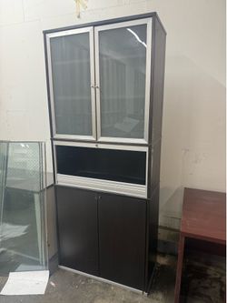 Modern Office Storage Cabinet with Frosted Glass Doors