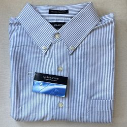 Men’s XL Short Sleeve Button Down Shirt White/Blue Wrinkle Resistant UltraClub *NWT*