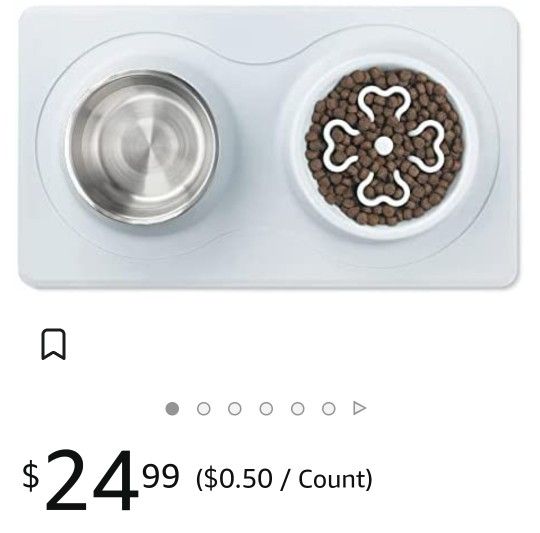 NEW 4-in-1 Non-Slip and Non-Spill Slow Feeder Dog Bowl Mat Set - Includes a Slow Feeder, a Silicone Mat and Two Metal Bowls - for Small-Medium Dogs