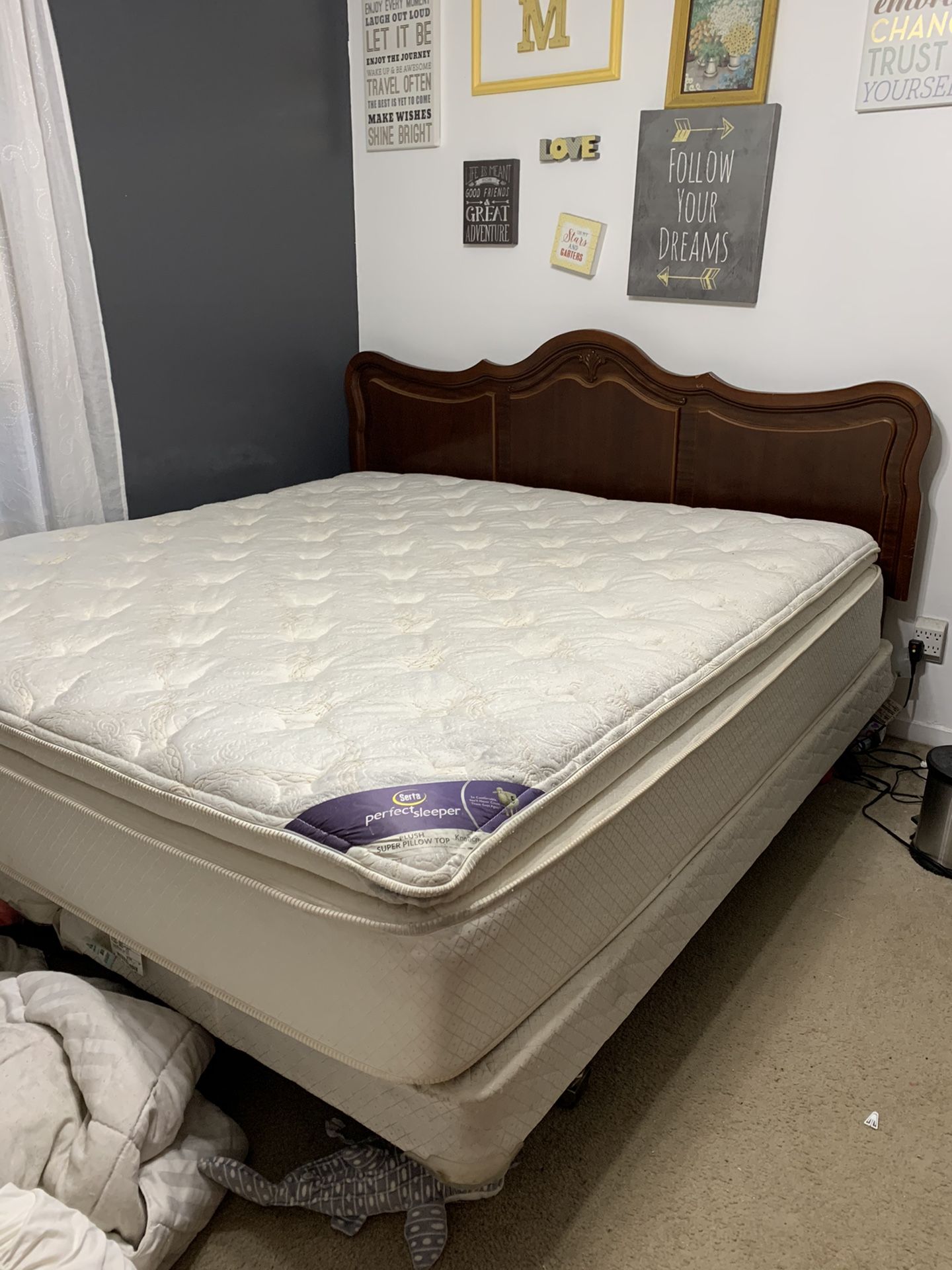 King sized bed (frame, headboard, and mattress)