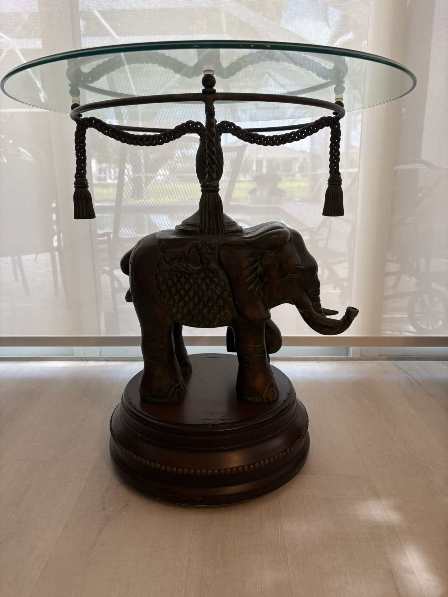 HEAVY Maitland Smith - Erin Lane Bronze Metal Elephant & Round Beveled Glass. Un Signed End, Side, Accent Or Coffee TABLE. See Chairish & Etsy Prices