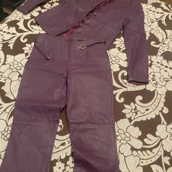 Arden B Purple Leather pants Suit Set Jacket Small Pants 4