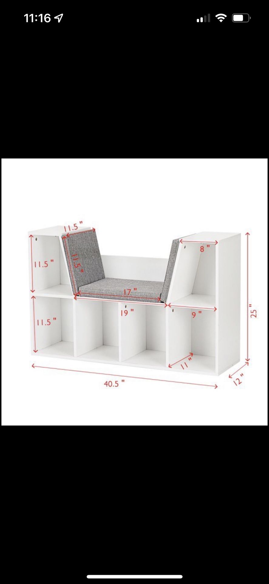 Costway Cubby Kid Storage Cabinet Bookcase Cushioned Reading Nook