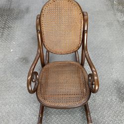 Antique Child’s Wood And Wicker Rocking Chair
