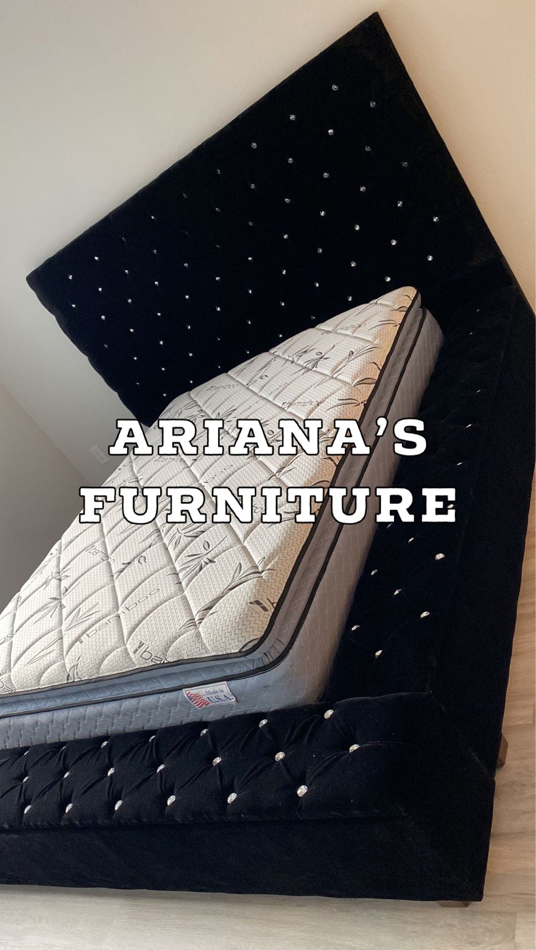 New Queen Black Velvet Bed With Storage