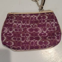 Coach Purple and Silver Jacquard Signature “C” Coin Purse