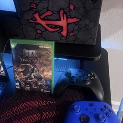 Xbox Series X Doom Dark Ages Cover And Two Controllers