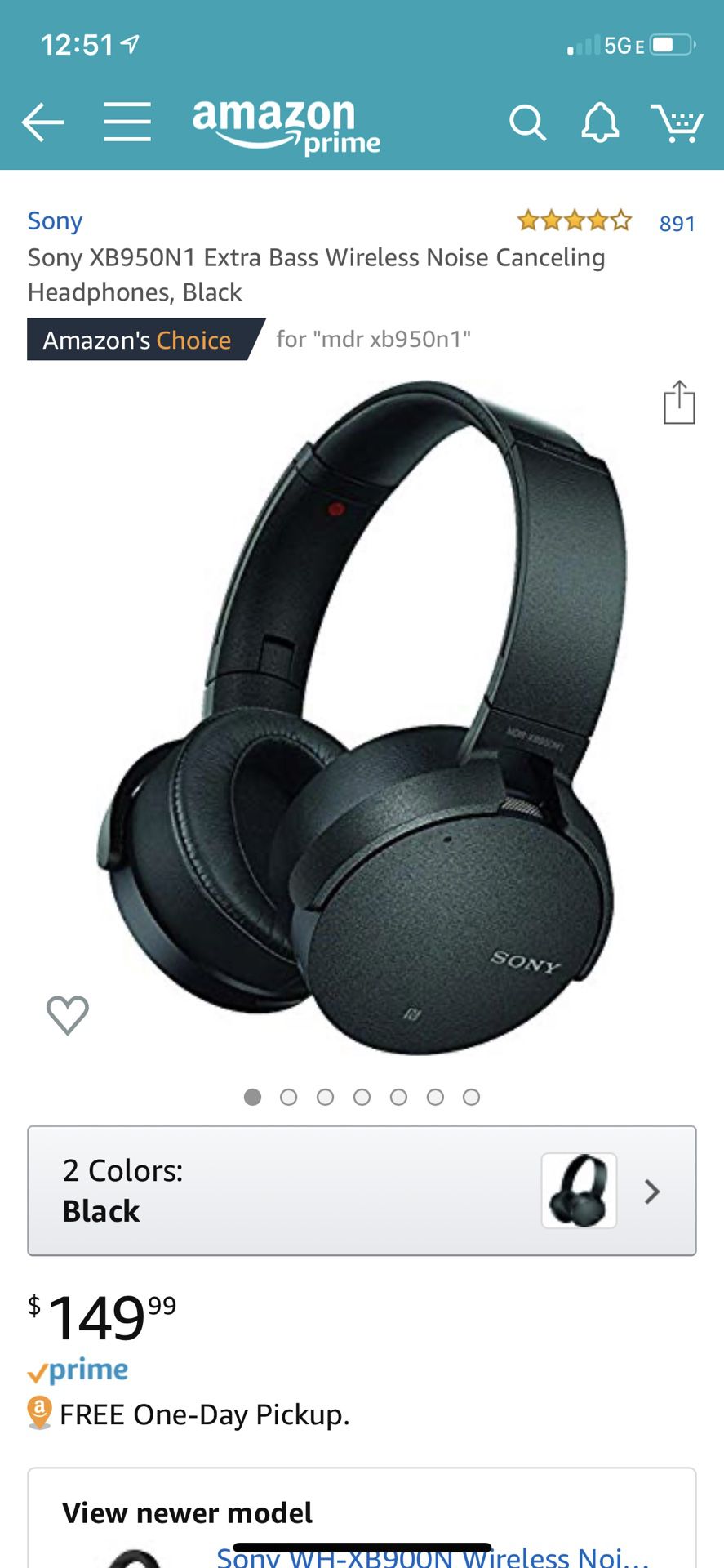 Sony XB950N1 Extra Bass Wireless Noise Canceling Headphones Black