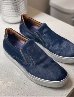 Navy Blue Calf Hair Slip-On Sneakers