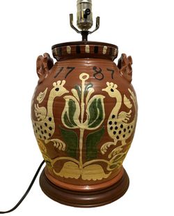 Cathy Gatch Turtle Creek Pottery Folk Art Lamp Rustic Boho