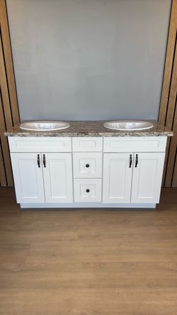 60” White Shaker Vanity Double Sink