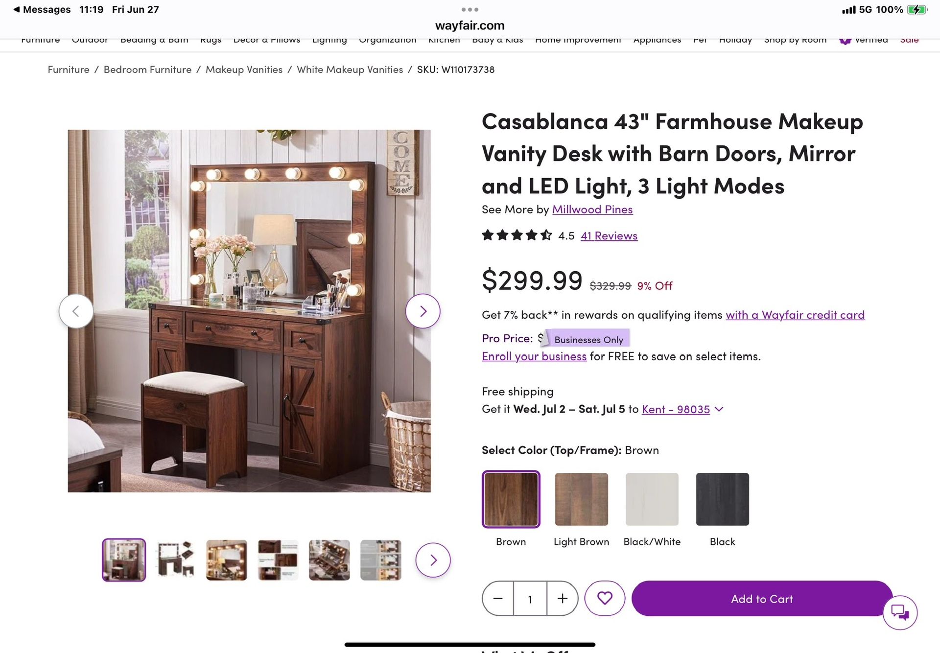 Make Up Vanity 43 Inches New In Box