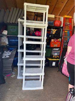 Three shelving units!!! Heavy Duty 5-Tier Plastic Shelving Unit (Gracious Living) TWO UNITS and one 6 shelf unit