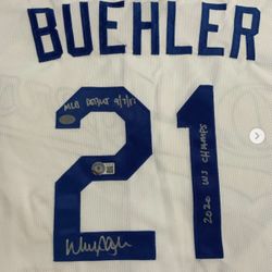 WALKER BUEHLER SIGNED 2020 WS JERSEY "2020 WS CHAMPS, DEBUT" DODGERS