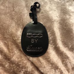 Black Faux Leather W/ silver Hardware GG Keychain/Key Fob/Bag Charm