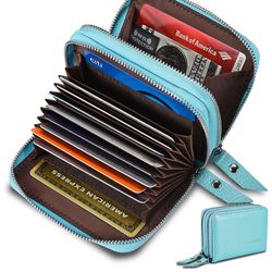 Women's Leather RFID Secured Spacious Cute Zipper Card Wallet Small Purse