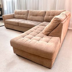 Tan 118" by 88" 2pc Sectional Sofa with Right Arm Facing Chaise