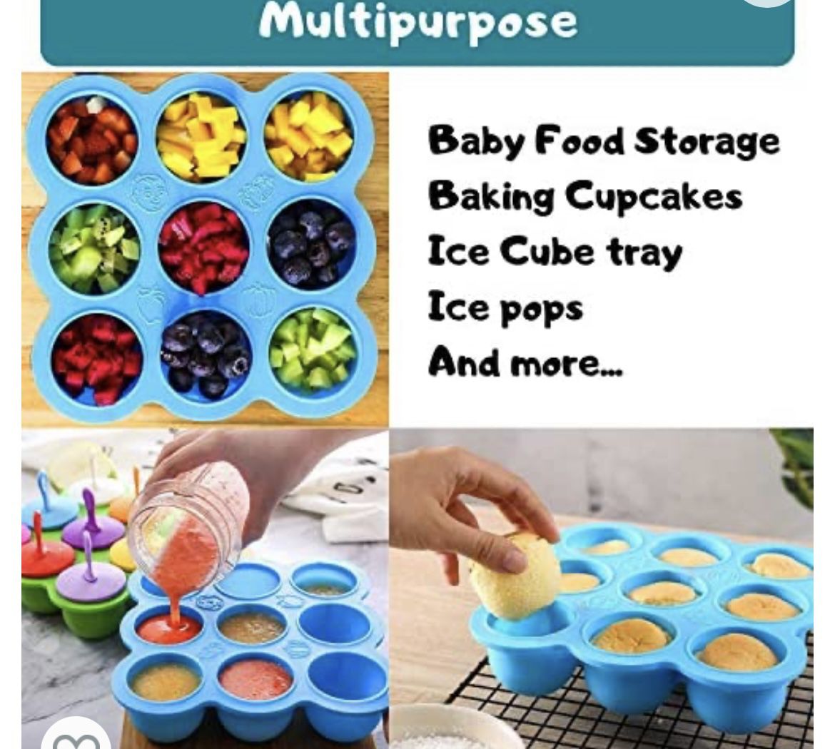 Silicone Baby Food Storage Container and Freezer Tray with Clip-On Lid