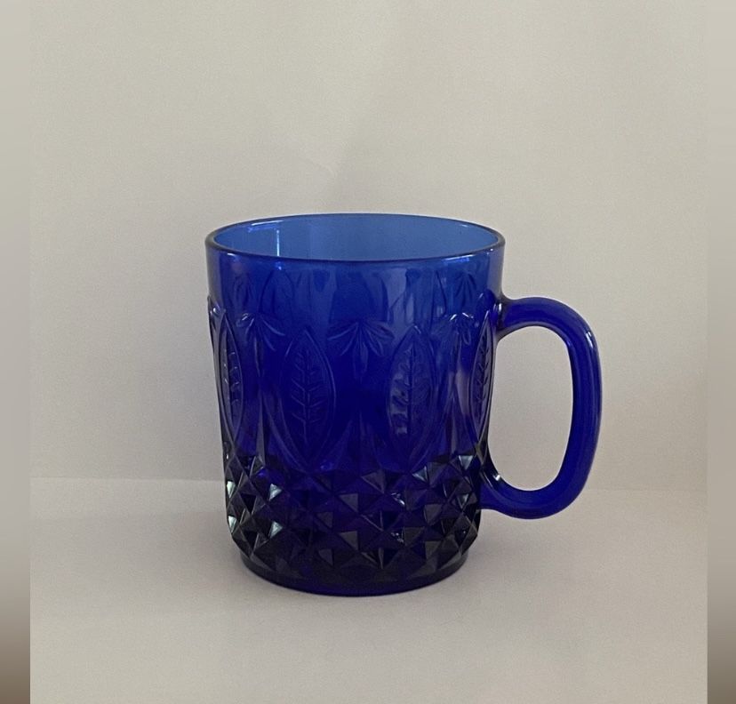 Vintage Avon Royal Saphire cobalt Blue Glass coffee mug 8oz ~ France