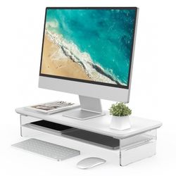 🔥Special Discount (Brand new in Box) 🔥Acrylic Monitor Stand Riser, 23.6 Inches Acrylic Clear Monitor Stand with Metal Storage(White)  💰29$