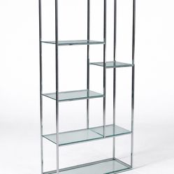 Vintage Post Modern Chrome & Glass Etagere Bookshelf, c.1970's - Delivery Available 