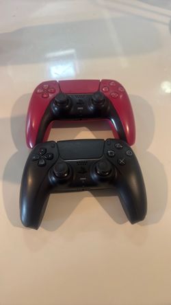 Two ps5 controllers (black one works fine $25) (red one has stick drift $10)