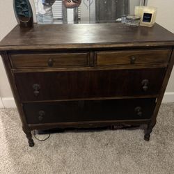 Vintage Distressed Dark Brown 6-Drawer Dresser with Mirror – French Provincial/French Country Style