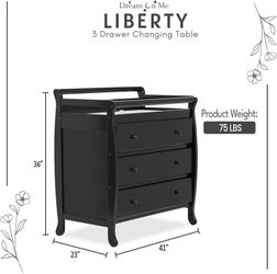 Dream On Me Liberty 3-Drawer Changing Table with Pad, Black