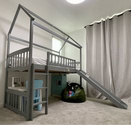 Kids Loft Bed w/ Slide & Twin Mattress