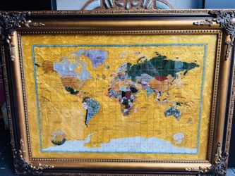 Wall Art - Ocean Gemstone World Map with Frame