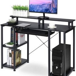 Computer Desk with Keyboard Tray Monitor Stand Storage Shelves DK02, Industrial Office Desk 47 inch Studying Writing Table with CPU Stand, Wood Desk f
