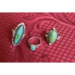 Lot Of 3 Navajo Turquoise & Silver Rings