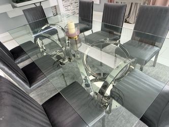 Glass Top Dining Table with 6 Chairs