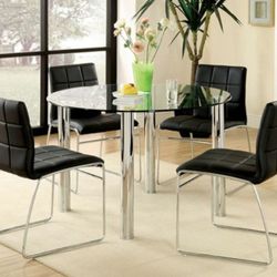 Brand New Black & Chrome 5pc Modern Style Dining Table Set 