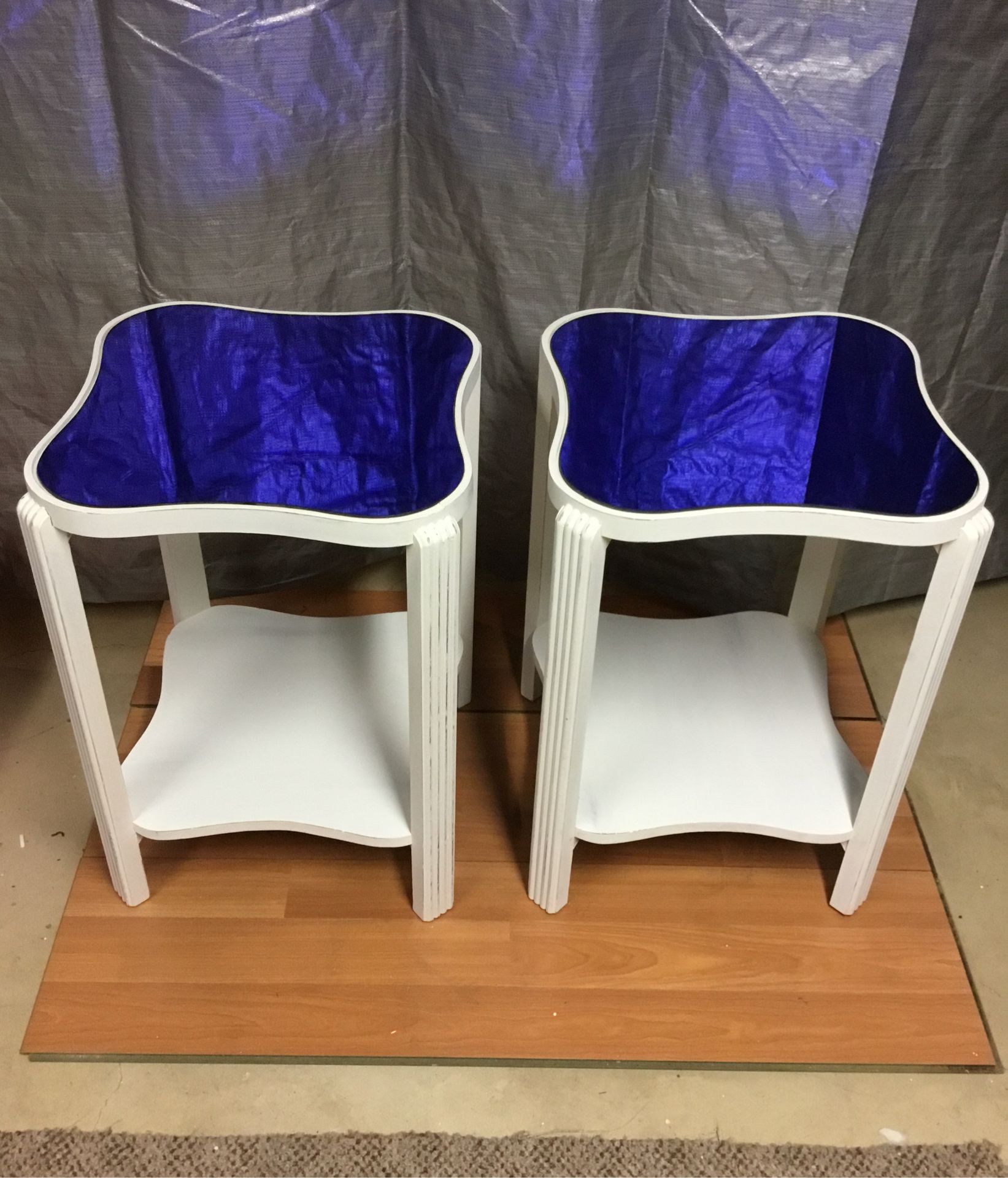 2 Art Deco Refinished Colbalt Blue Wooden End Tables